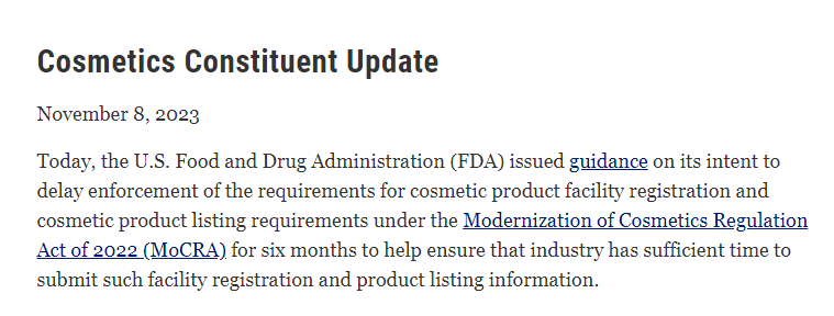 FDA,化妝品,工廠注冊,產(chǎn)品清單,登記,執(zhí)行時間